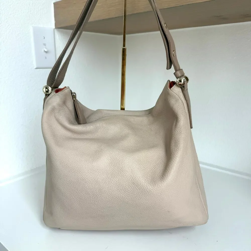 FURLA Genuine Leather Shoulder Bag Beige Taupe Hobo Satchel Made in Italy‎